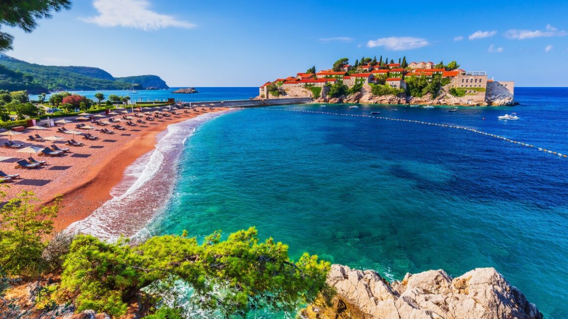 View of the stunning private island of Sveti Stefan, Montenegro