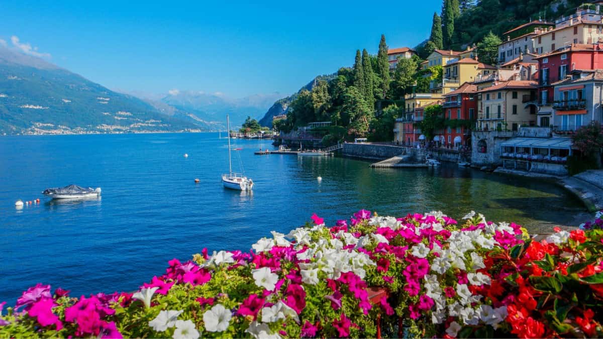Scenic view of Lake Como and surrounding mountains