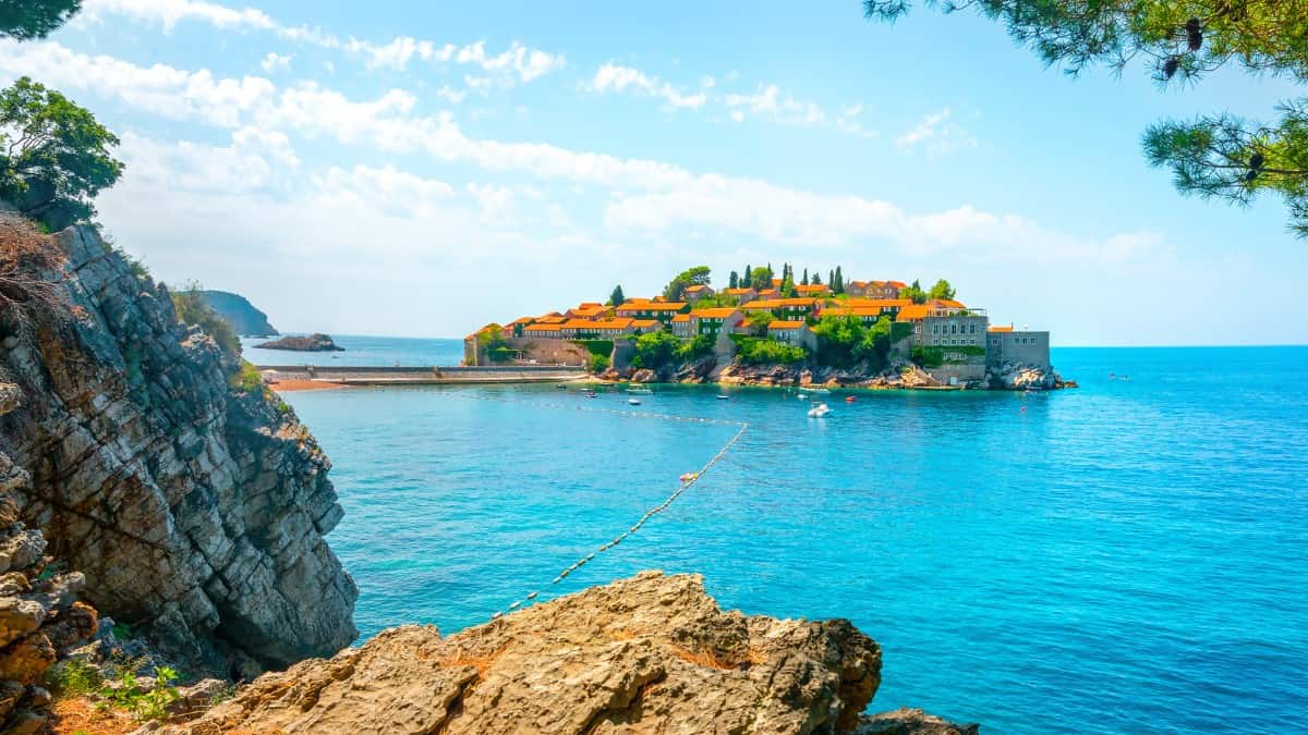 View of the stunning private island of Sveti Stefan, Montenegro